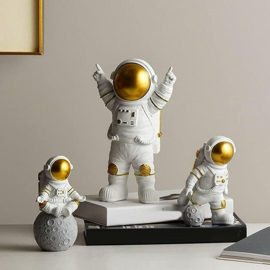 HOME BOX-"Golden Galaxy Set" : Set of 3 Astronaut Spaceman Statues for Home and Office Decor