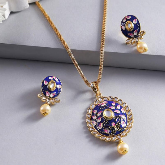 HOME BOX-Unique Gold Plated & Stones Chain With Pendant Set