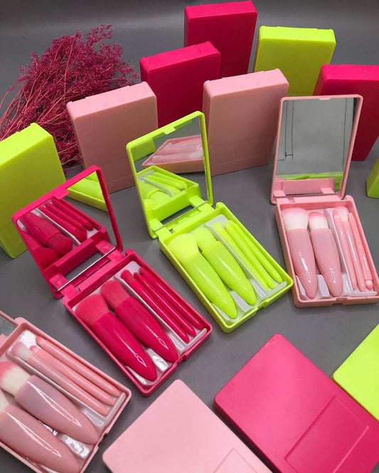 HOME BOX-5pcs Mini Cosmetic Brushes Kit with Mirror