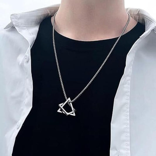 HOME BOX- Silver Plated Geometric Triangles Pendants Necklace for Men and Girls.