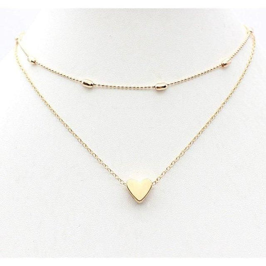 HOME BOX-Charming Gold Plated Double Layered Heart Pendant Necklace For Women and Girls.