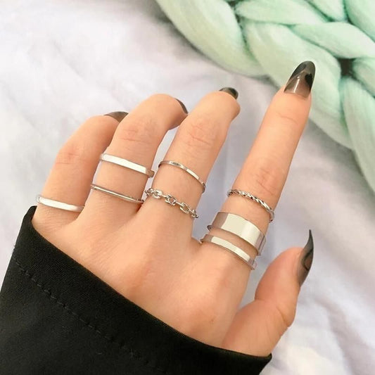 HOME BOX-Silver Plated Trending Ring Set For Women (7 Pcs)