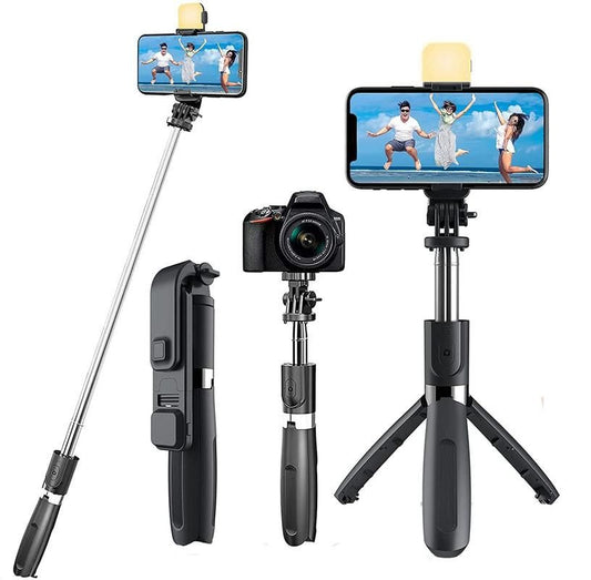 HOME BOX-Extendable Flash 3-in-1 Selfie Stick Tripod with Bluetooth Remote