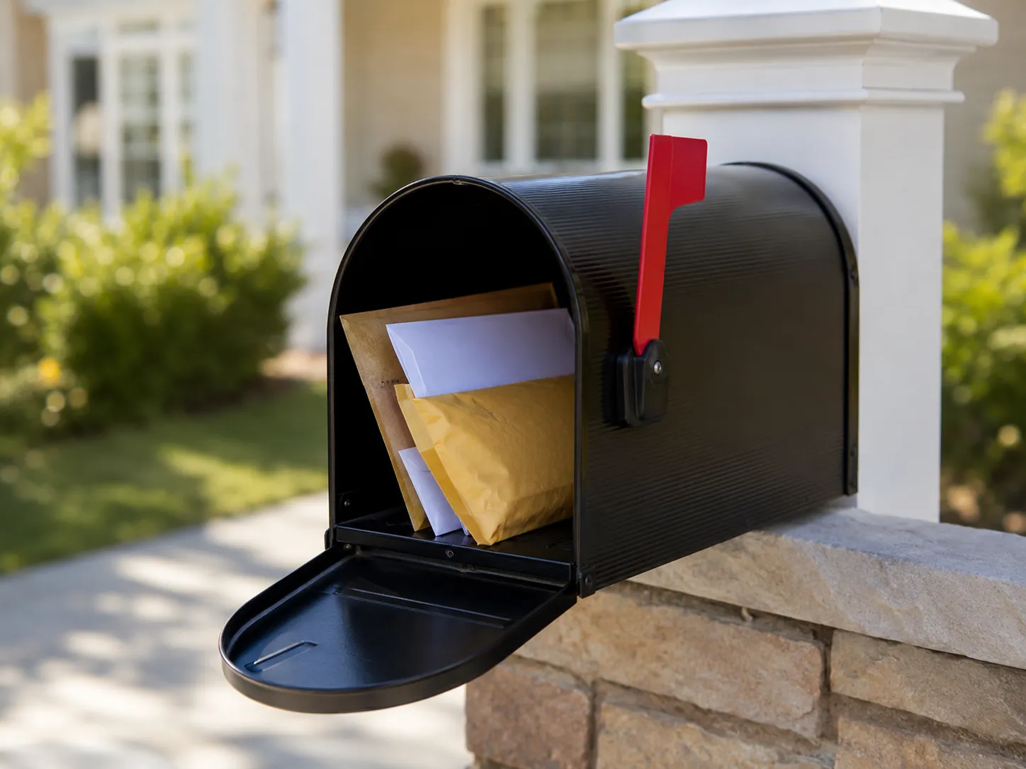 Residential mailbox with letters and small mailers showing mailbox delivery for small USPS mail