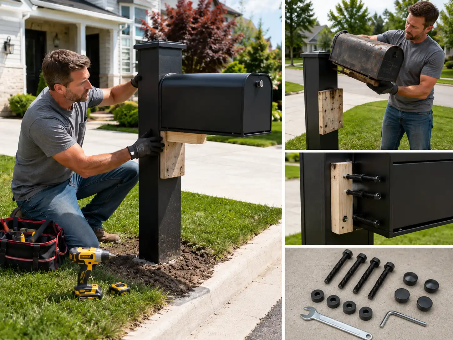 Replacing an old mailbox with a new metal mailbox on an existing post