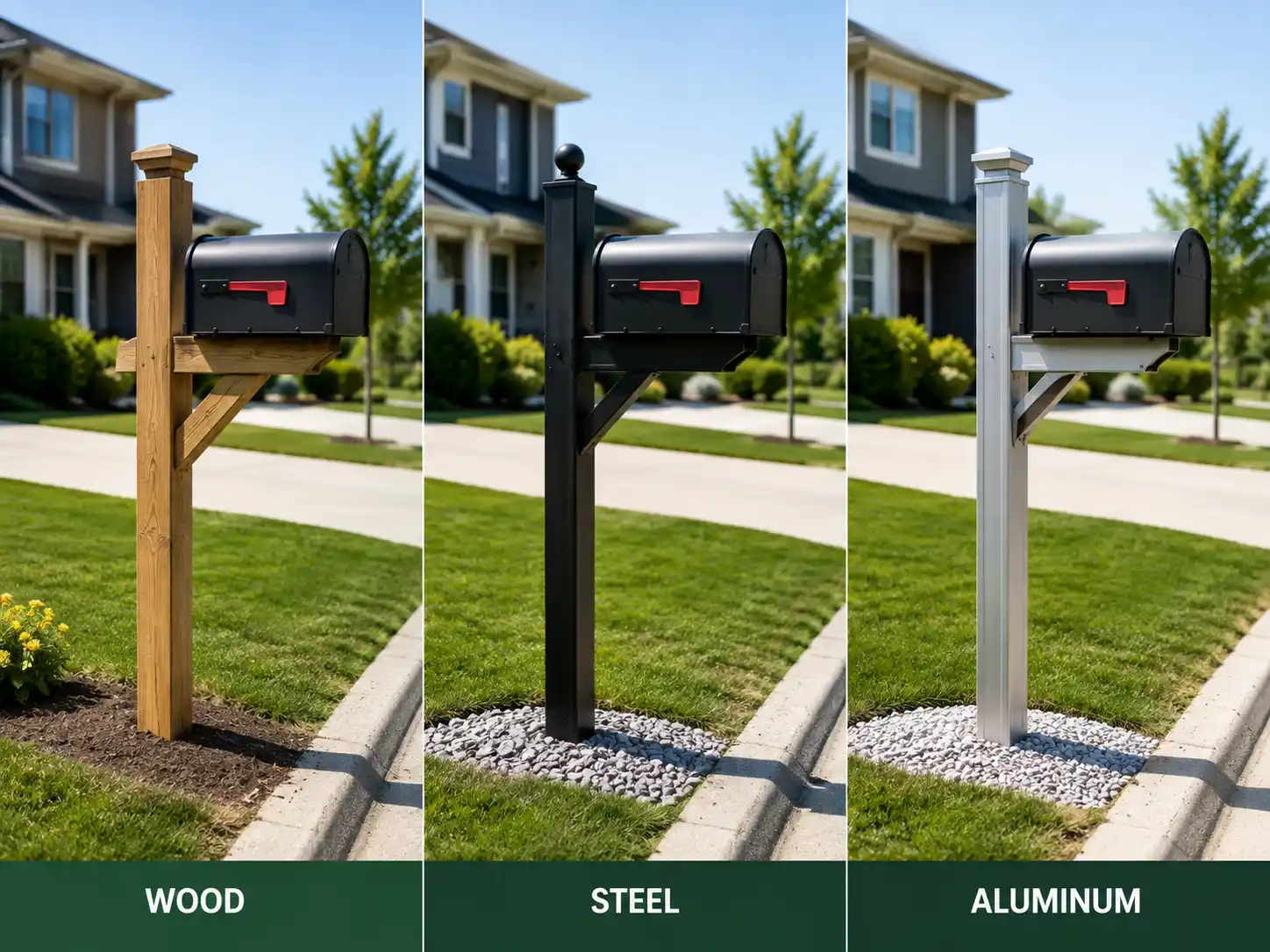 Comparison of wood, steel, and aluminum mailbox posts for curbside installation