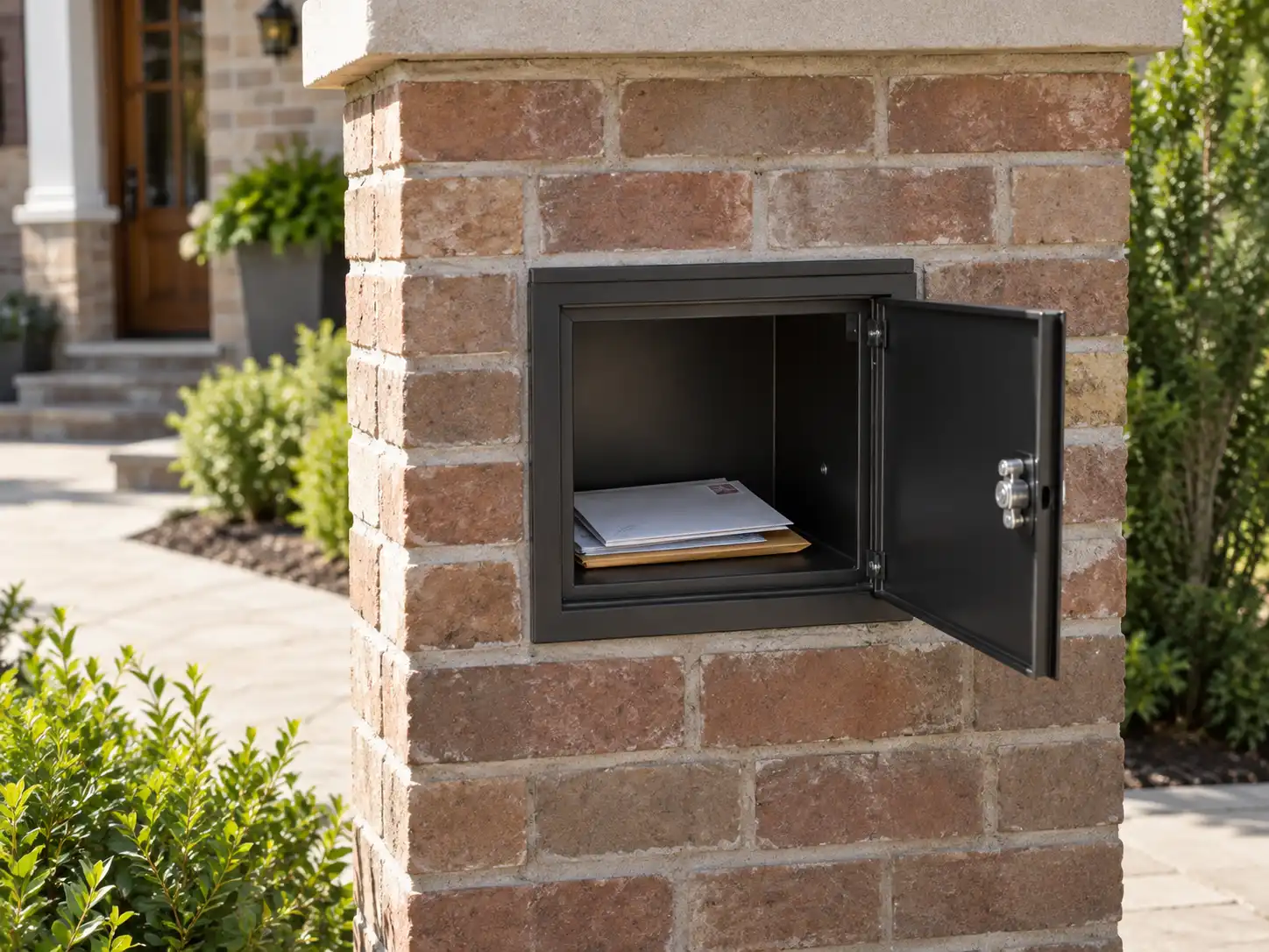 rear access recessed mailbox in a brick column