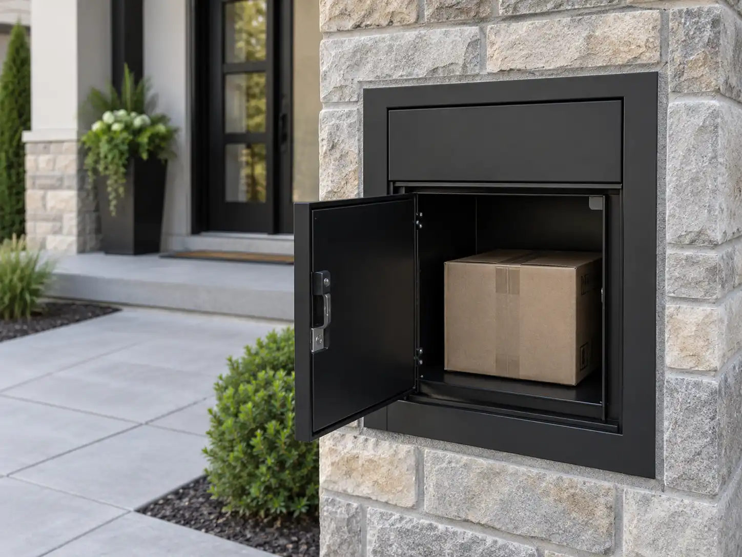 recessed parcel box for package delivery