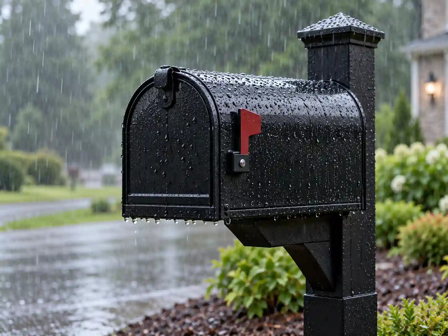 weather resistant mailbox in heavy rain