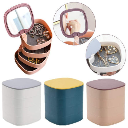 HOME BOX-"Reflective Revolve Jewelry Box: 4-Layer Organizer with Rotating Design and Mirror Lid"