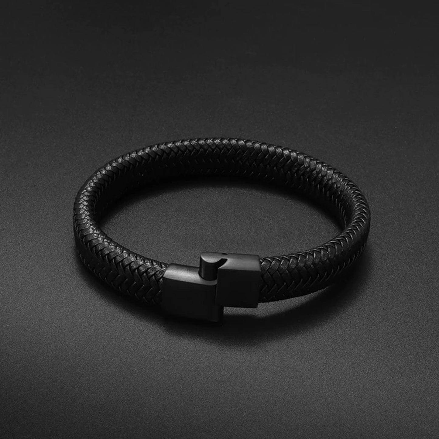 HOME BOX-Fashion Frill Stylish Black Unisex Leather Bracelet.