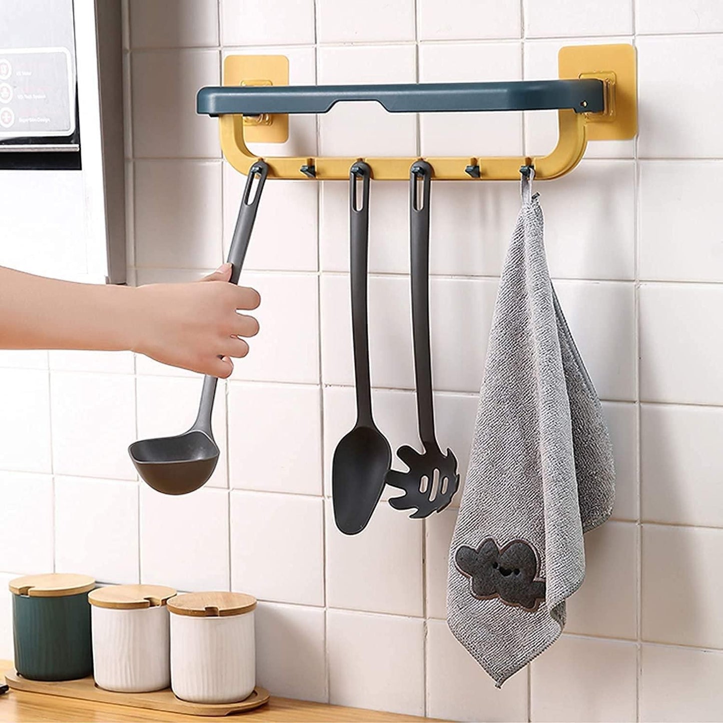 HOME BOX-Double Layer Towel Rack with Hooks.