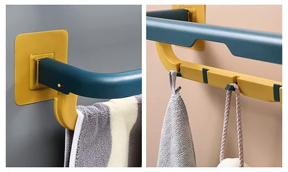HOME BOX-Double Layer Towel Rack with Hooks.