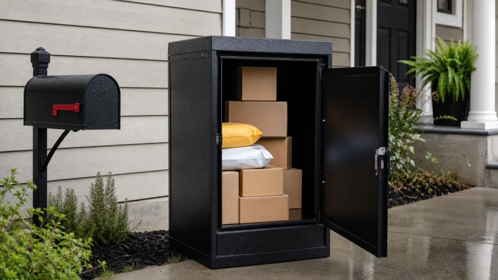 Extra large outdoor parcel delivery box showing larger package capacity, lockable storage, and weather-resistant protection