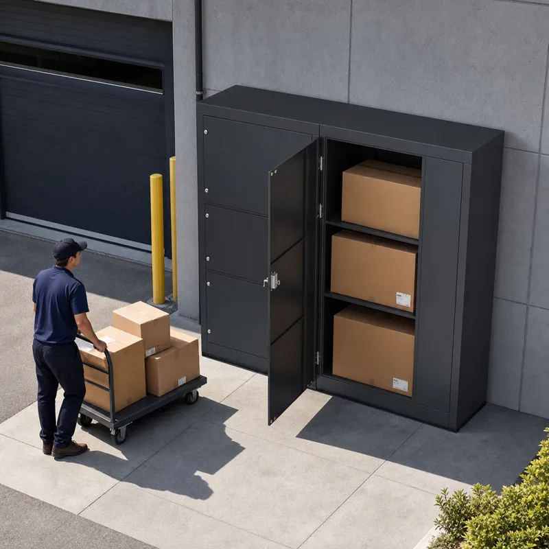 Extra large campus parcel boxes with deep compartments for oversized packages and high daily university delivery volume