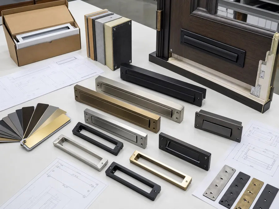 Custom mail slot prototypes with different lengths flaps finishes mounting holes and OEM packaging options