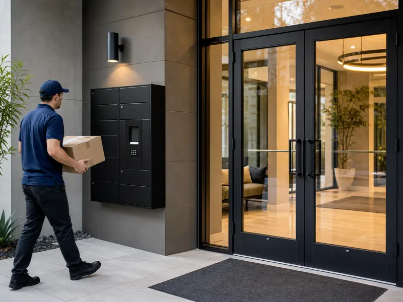 Apartment entrance parcel boxes for clear delivery points