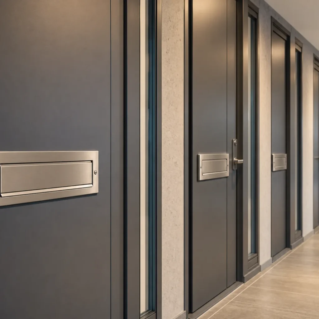Residential mail slot installed on an apartment door for rental units and small residential buildings
