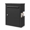 Black wall mounted letterbox with integrated newspaper holder top mail slot and lockable front door