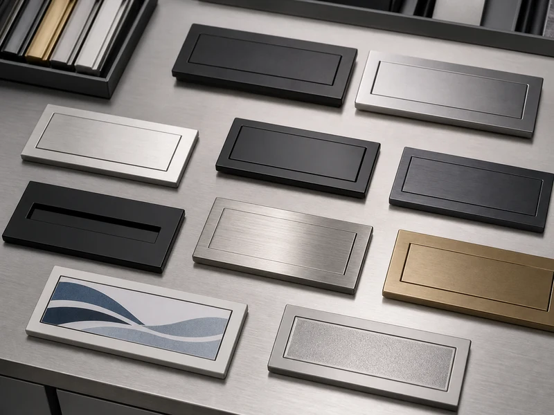 Metal letterbox sign plates with brushed, matte black, engraved and custom color finish options