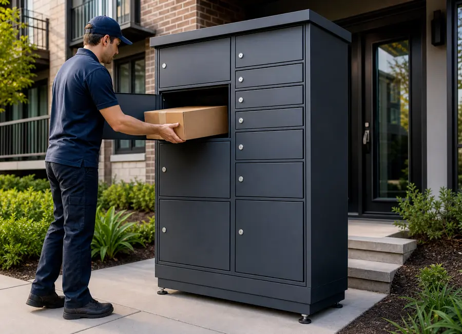 Large parcel boxes for apartment entrances and shared buildings