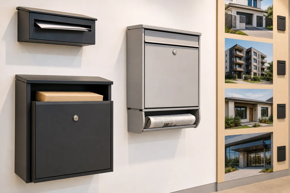 Compact letter box, parcel letterbox, and letterbox with newspaper holder for residential and commercial entrances