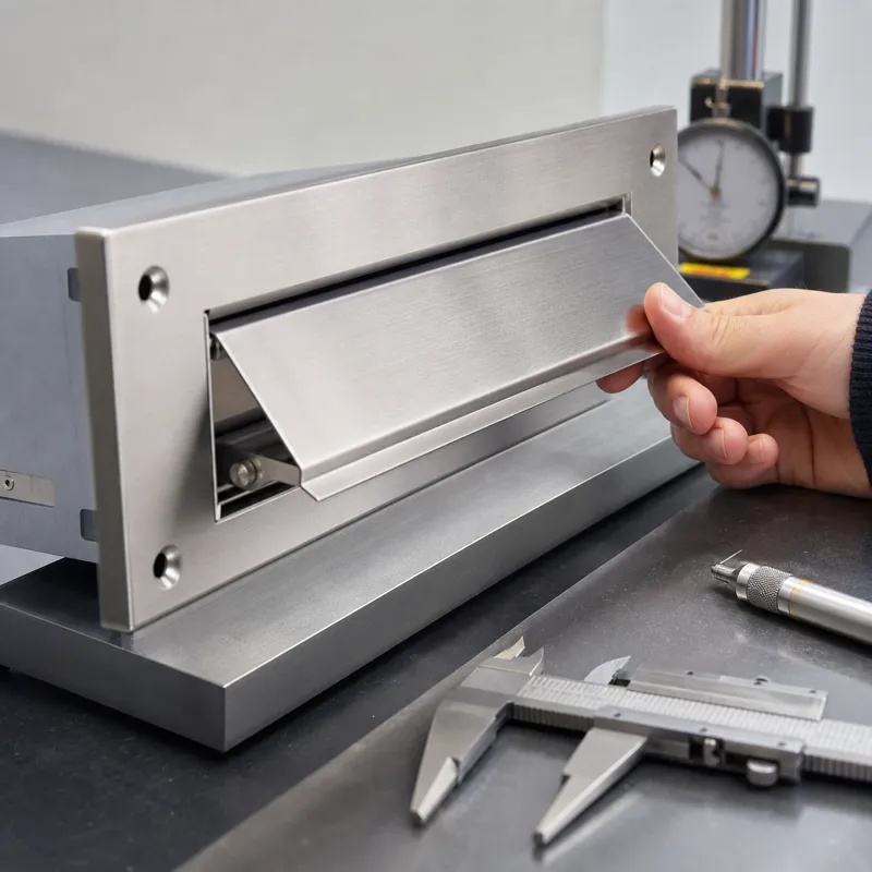 Metal mail slot production with accurate opening size, smooth flap movement and clean visible surface
