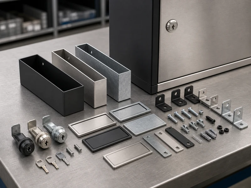 Mailbox locks, nameplates, brackets and newspaper holder parts matched with metal product finishes