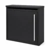 MB601 black modern wall mounted letterbox with square front door raised top cover and vertical silver handle
