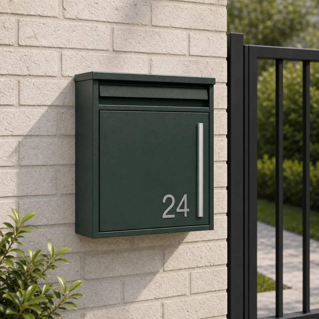 MB601 modern wall mounted letterbox color options in black white anthracite and green with matching square mailbox design