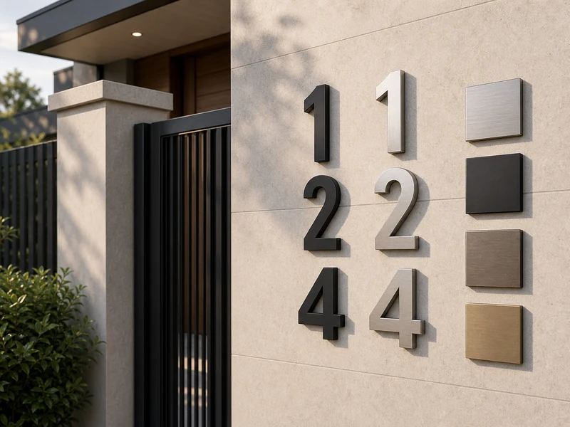 Modern metal house numbers in matte black, brushed stainless and powder coated finishes
