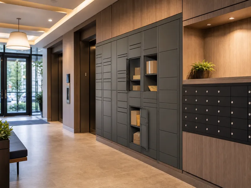 Durable parcel box and mailbox system for apartment buildings, residential communities, and shared lobbies