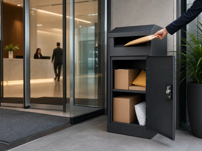 Secure parcel boxes for office entrances staff deliveries business documents and daily package receiving.