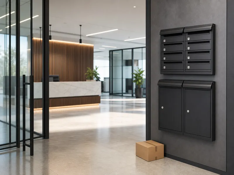 Secure parcel boxes and mail slots for office entrances, reception areas, and workplace delivery points