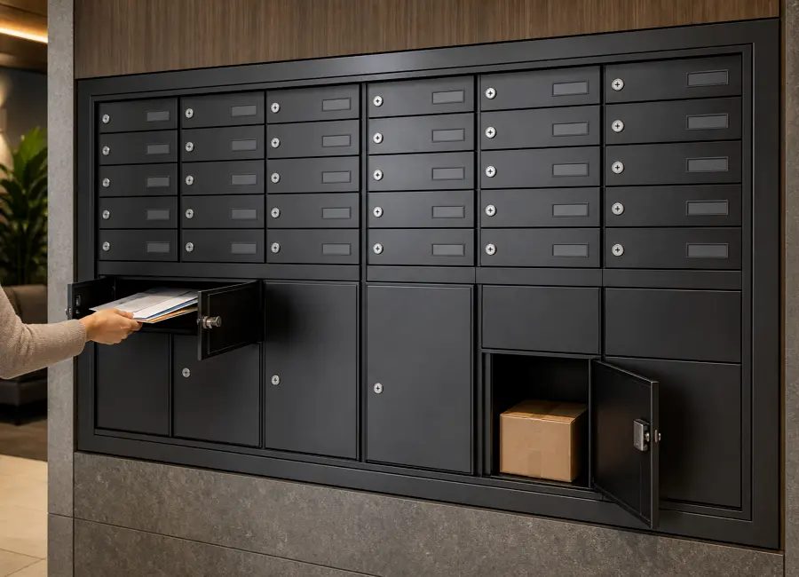Parcel letterboxes for letters and small parcels in shared lobbies