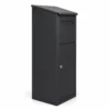PD3032 anthracite medium free standing parcel letter box with slanted rain cap letter slot lower access door and round key lock