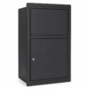 PD3055 black extra large built in parcel drop box with upper delivery flap lower lockable retrieval door and wide steel body
