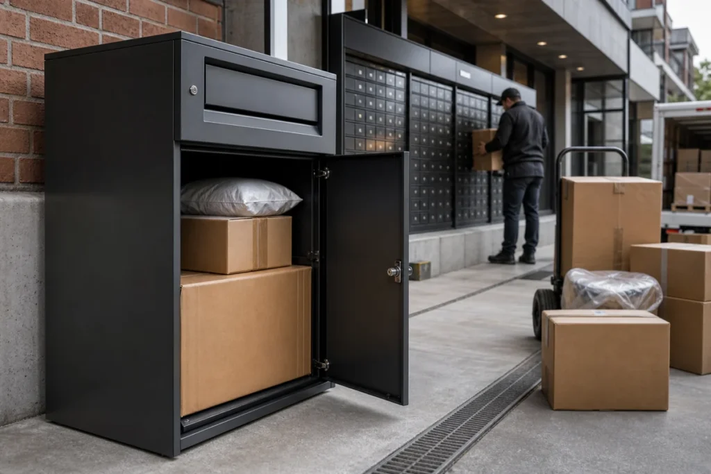 Extra large parcel box for oversized packages and busy delivery locations