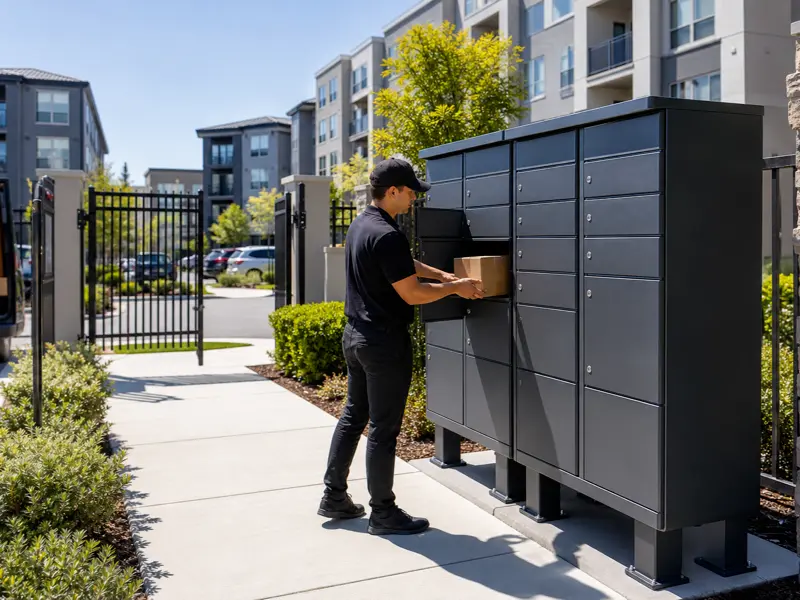 Outdoor parcel boxes for residential communities and shared delivery zones