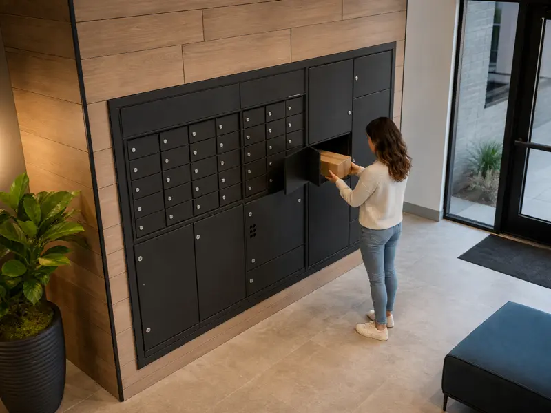 Shared lobby mailbox and parcel box system for organized deliveries
