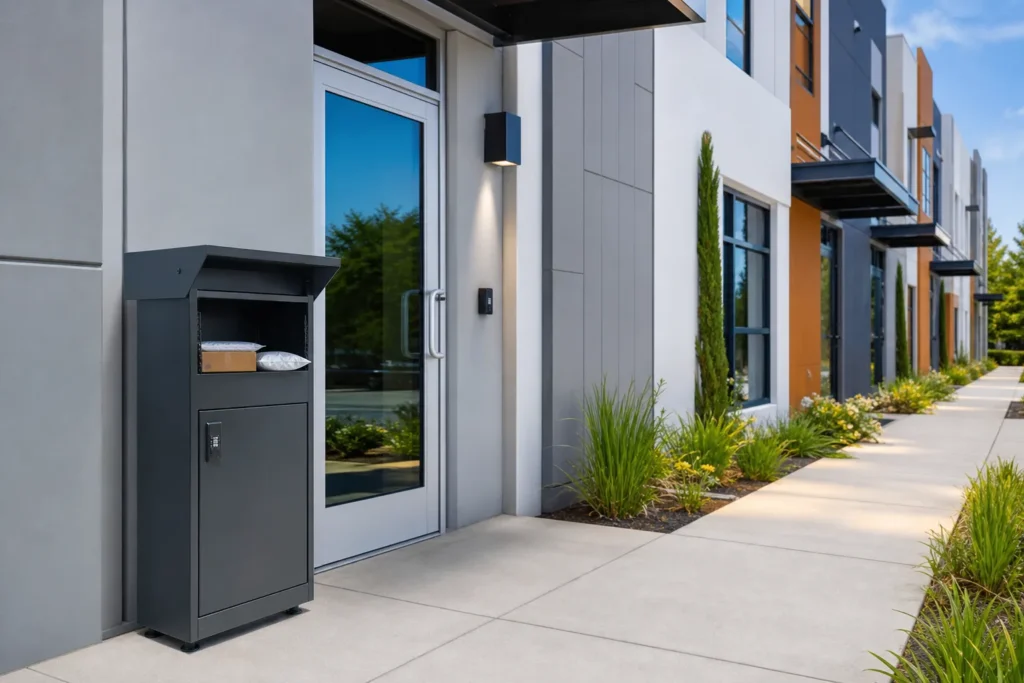 Modular parcel boxes in a coworking space for separating deliveries by business or room