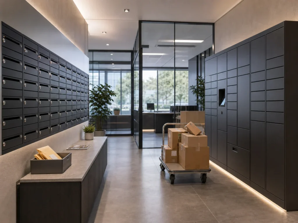 Secure parcel boxes, mail slots, and mailbox products for office buildings and workplace deliveries