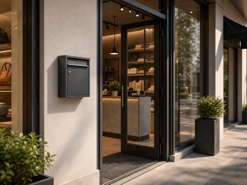 Durable wall-mounted letterbox for shops, showrooms, service counters, and commercial entrances