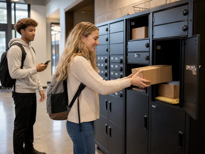 Student apartment parcel boxes for shared mailrooms