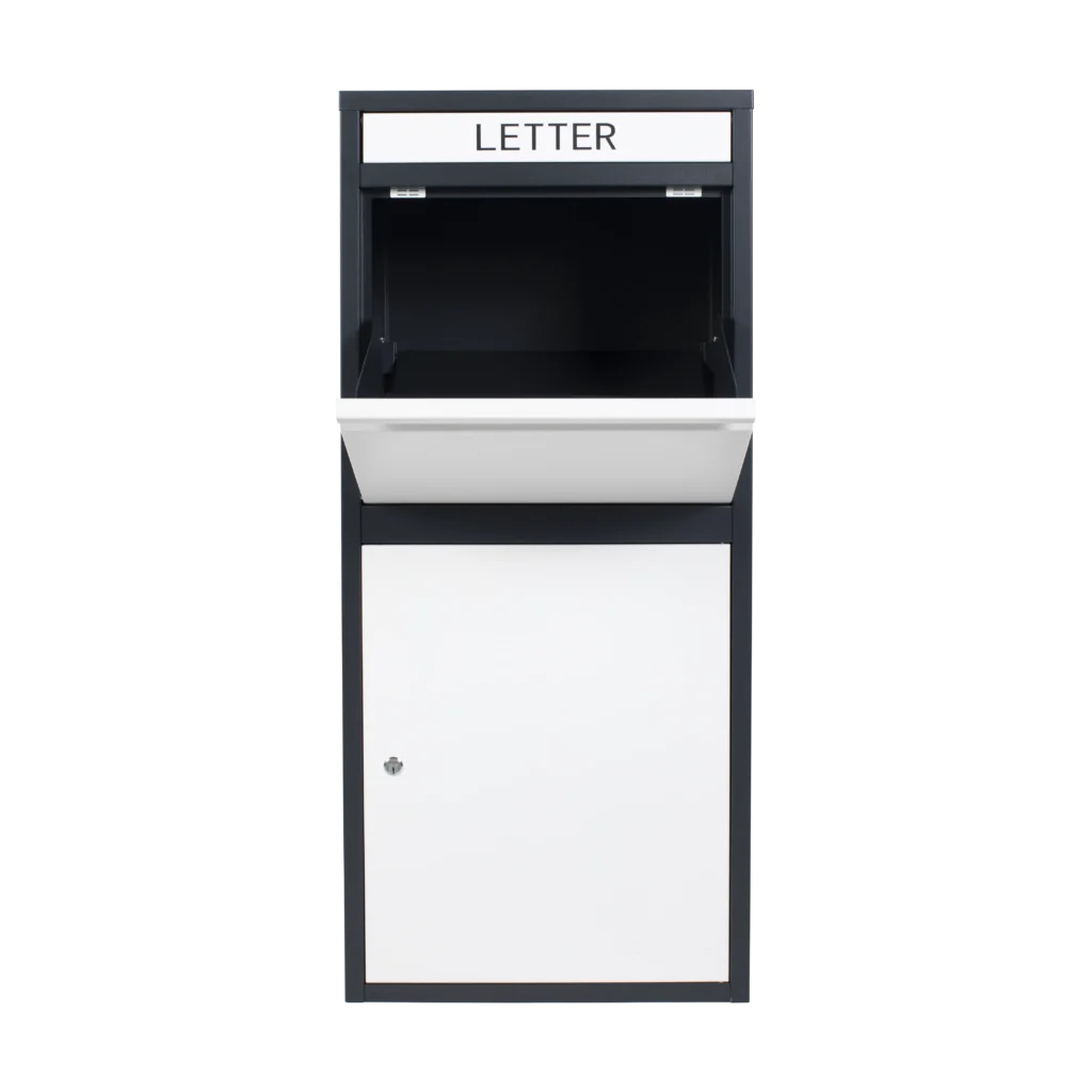 custom large parcel drop box in black & white – secure package collection | lb02