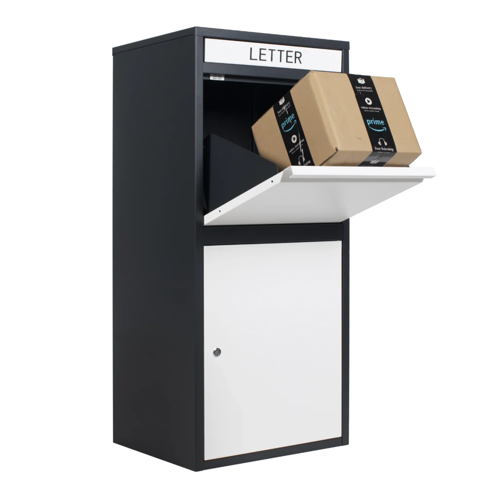 custom large parcel drop box in black & white – secure package collection | lb02