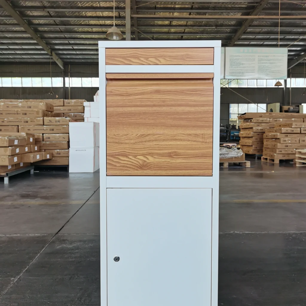 custom large package delivery box in white & wood color | lb03
