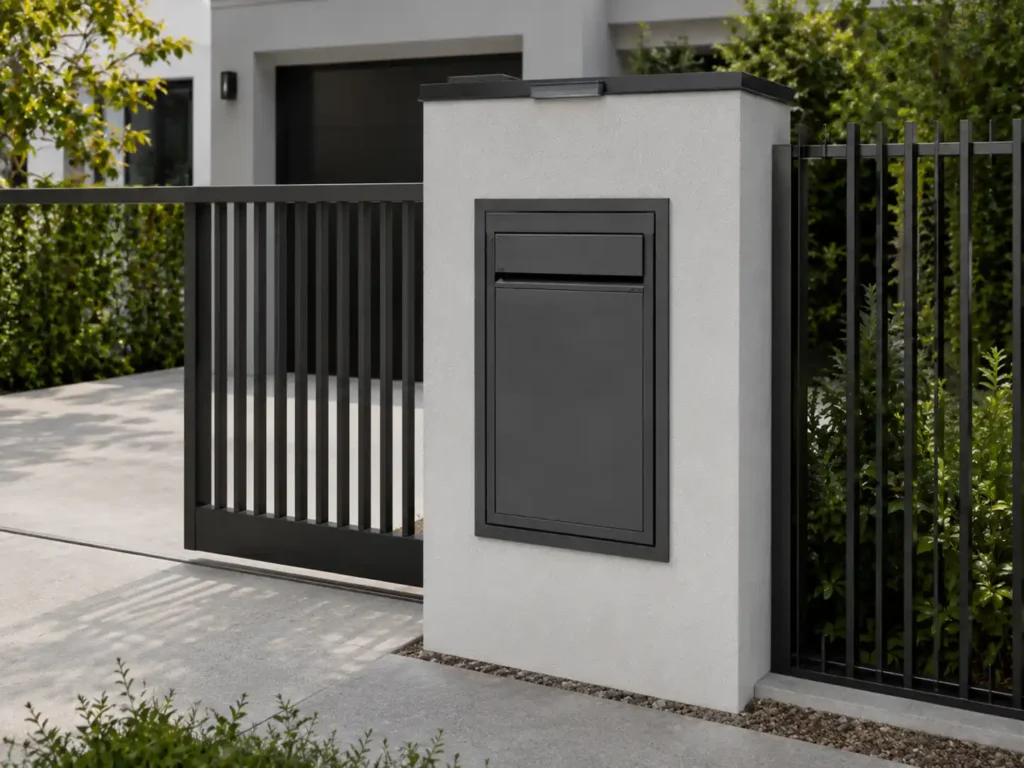 rear access parcel box built into entrance pillar