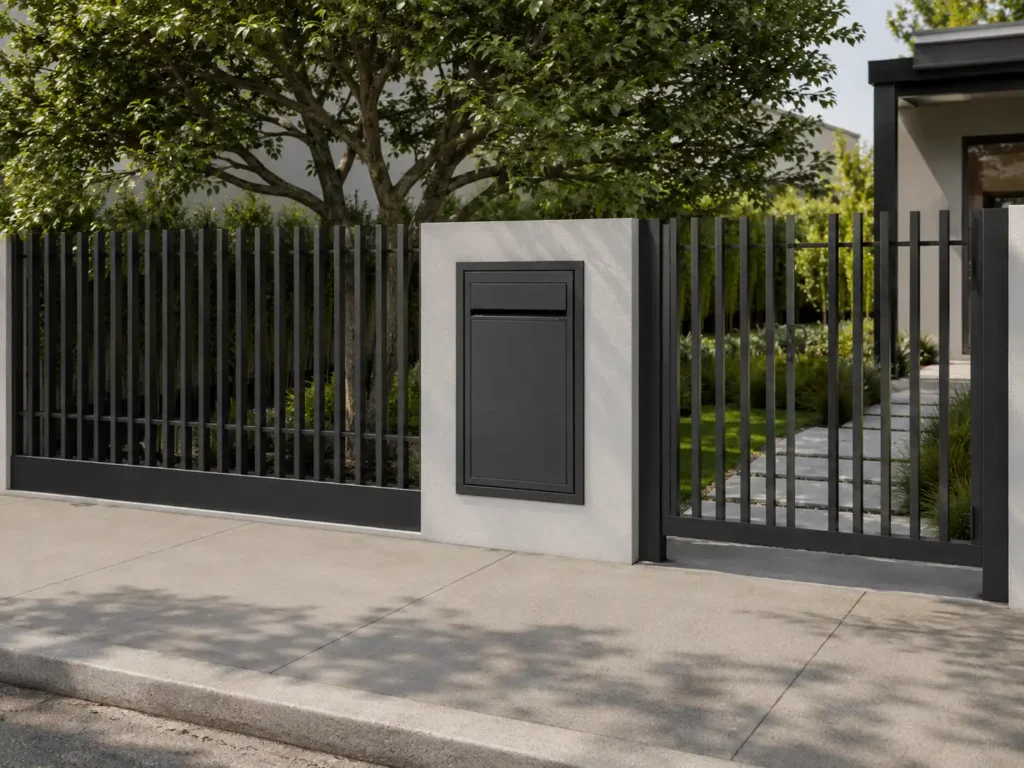 rear access parcel box for fence installation