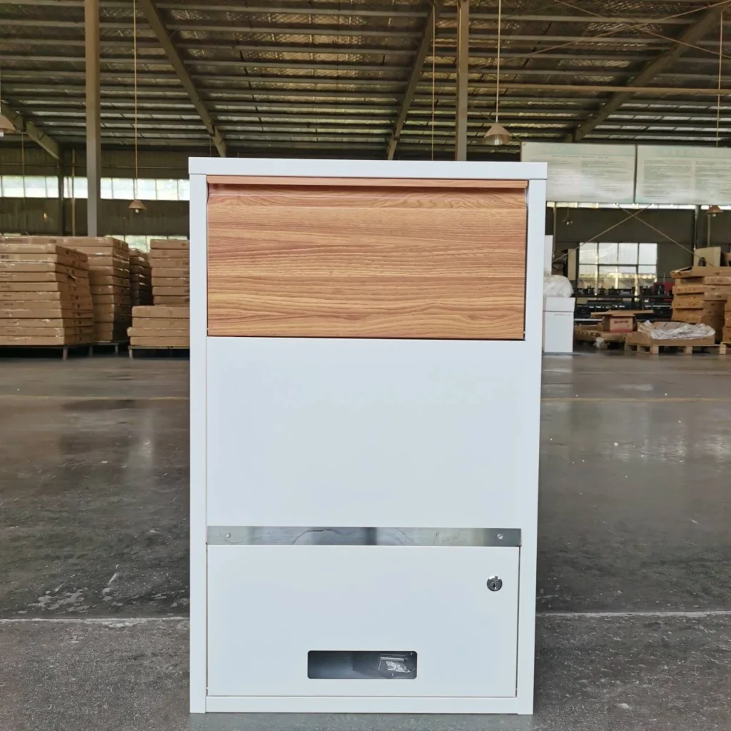 custom secure locking package drop box in white and wood color | lp01